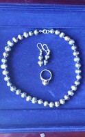Tahitian pearl (~12 mm) - silver jewelry set