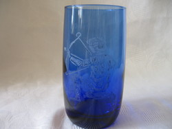 Kobalt blue zodiac, Sagittarius horoscope etched vase, glass