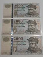 RARE! 3 Serial Number Tracking 2000 Forint Banknotes 2010 UNC CB Series