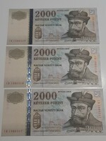 RITKA  3 db sorszámkövető 2000 forint bankjegy  2010  UNC CB sorozat