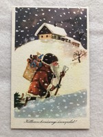 Régi Karácsonyi képeslap, rajzos levelezőlap - Izsák Magda rajz