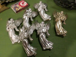 1 arany és 5 ezüst , műanyag angyalka .  Retro , talán orosz karácsonyfadíszek , egyben .