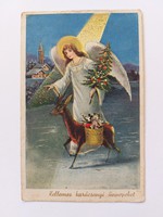 Old Christmas postcard 1941 postcard angel deer