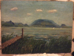 Old oil painting - Gusztáv hénel - Landscape of Lake Balaton