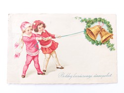 Régi karácsonyi képeslap 1930 levelezőlap gyerekek harang