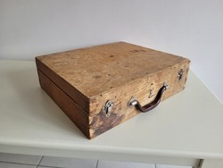 Régi vintage fa bőrönd táska koffer szerszám tároló doboz 46 cm szerszámos táska
