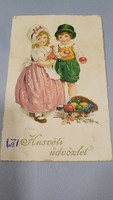 Régi húsvéti képeslap, üdvözlőlap, levelezőlap, gyerekek, tojások.1928