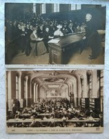 2 db antik francia képeslap/fotólap Párizs Sorbonne Egyetem, kurzus női diákokkal, könyvtár