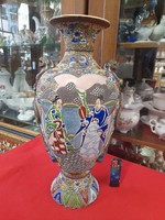 Old Japanese satsuma embossed porcelain vase with a dragon pattern. 37 Cm.