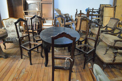 Antik neobarokk fekete étkező asztal+6 szék csiszolt
