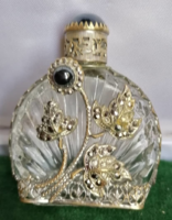 Antique perfume cologne bottle with silver-plated marquise stone and hematite stone decoration