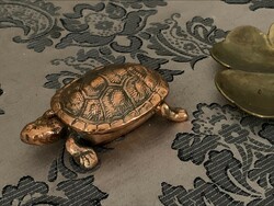 Régi réz v. bronz teknősbéka szelence, tartó, bárminek, nehéz, tömör darab, nyitható teknős