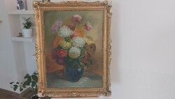 (K) beautiful flower still life painting 77x97 cm with frame