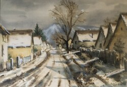 Szöllősy H Eta - Havas táj/falu - akvarell papír