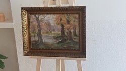 (K) beautiful Gustáv Kollar landscape painting with frame 57x47 cm