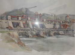 BAU Eines Kraftwerkes – antik nyomat _ Graz – Ferdinand Pamberger CIPRIAN RIBUL STEIER