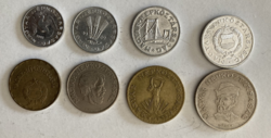 A '80-as évek érméi: 10, 20, 50 fillér, 1, 2, 5, 10, 20 forint forgalmi sor