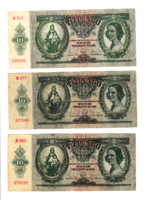 10 Pengő  bankjegy - 1936 - 3 db-os Lot
