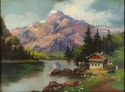 1K317 xx. 19th century European artist: waterfront retreat at the foot of the Alps