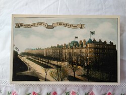 Antik angol képeslap/fotólap, Wampach's Hotel Folkstone, utcakép 1909
