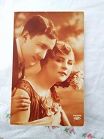 Antique sepia romantic postcard/photo card, couple in love 1910-20s