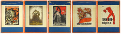 1H841 socialist realist propaganda poster 5 pieces