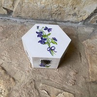 Decoupage violet motif antique white effect hexagonal gift box treasure chest box