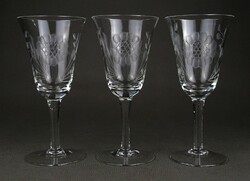 1H659 old polished glass stemmed champagne glass 3 pieces