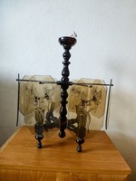 Retro, lily-patterned, twisted frame four-burner chandelier
