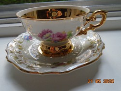1909 Gareis germany hand painted gold floral pattern with unique bouquet of coffee cups with placemat