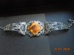 Antique spectacular large amber very rare filigree bracelet