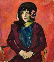 Saÿen - girl in burgundy - blindfold canvas reprint
