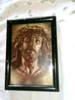 Old holy image from a farmhouse. Jesus with crown of thorns