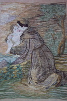 Antique tapestry---Saint Antal of Padua (1195-1231) is the patron saint of children, the poor and the sick.