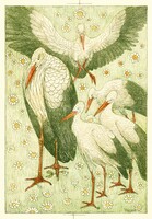 Hoytema - storks on the meadow - blindfold canvas reprint