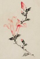 Hokusai - Rózsaszín virág az ágon - vakrámás vászon reprint