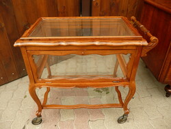 Marked, antique, round-opening door, tray, original polished glass serving cart / serving cart