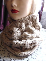 Knitted round scarf in beige color