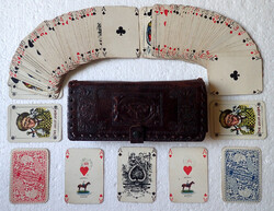 2 pakli régi antik Piatnik Nándor és Fiai Rt. adójegyes védjegyes jelzett francia kártya kártyapakli