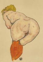 Egon schiele female nude from behind with orange stockings reprint erotic art print
