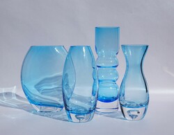 Retro mid-century modern skandináv stílus svéd művész Bo Borgstrom kék üveg vázák Aseda Glasbruk