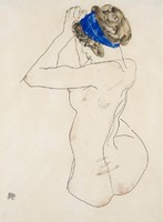 Egon schiele female nude with blue headband reprint erotic art print
