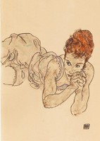 Egon Schiele Fekvő nő fehérneműben, vörös haj kontyban REPRINT művészeti nyomat