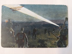 World War I postcard, battle scene, air battle, plane, Austrian and German soldiers
