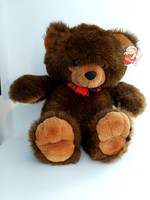 Nagyméretű gyönyörű skótkockás csokornyakkendős  plüss medve, mackó