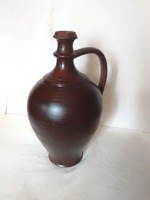 Hungarian Folk Pottery Drinking Jug, Handle, Magyarszombatfa, Beautiful Dark Walnut Brown, Glazed, 80s