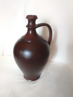 Őrség folk ceramic drinking mug, kanta, Hungarian szombat wood, beautiful dark walnut brown, glazed, 80s