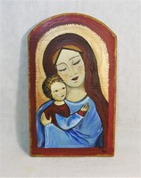 Madonna a kis Jézussal - Fára festett jelzett