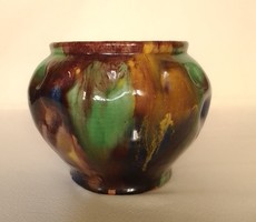 Old Mezőtúr glazed folk ceramic pot, with unknown mark, beautiful colors