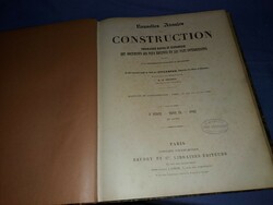 Antik 1892. Építészmérnöki Szakkönyv, tankönyv könyv gyönyörű állapotban francia nyelvű A/3 ív